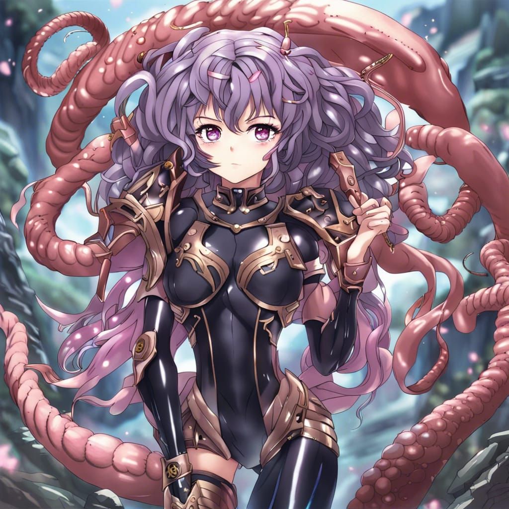 Medusa with Worms in Anime Style
