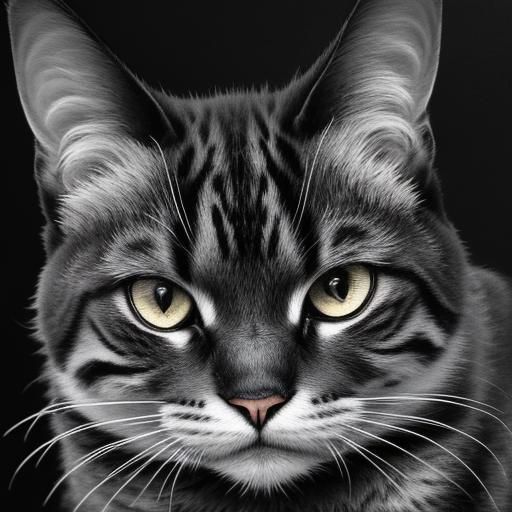 Striped Cat with Attitude: Hyperdetailed Charcoal Drawing