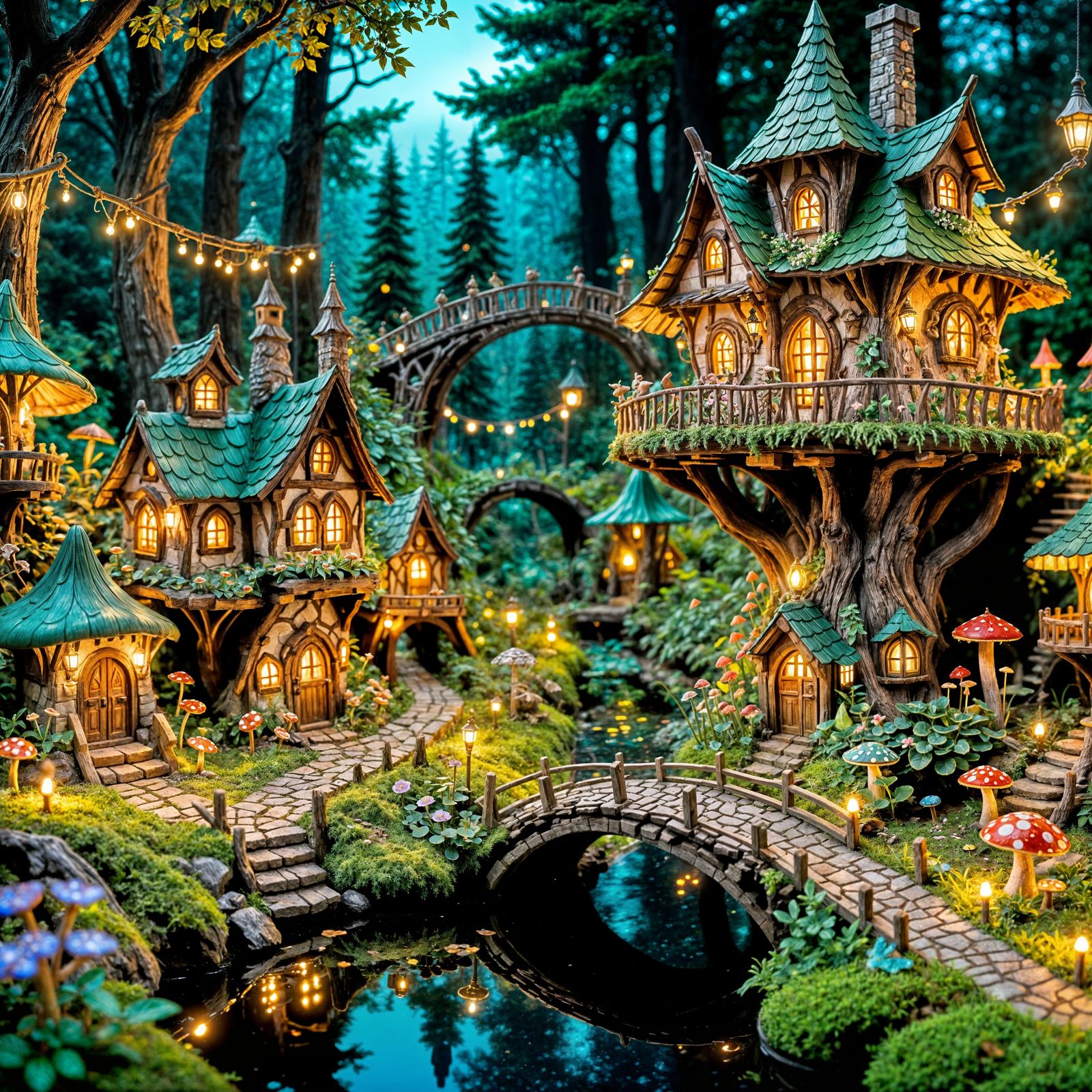 Enchanted Fairy Village in Whimsical Forest Setting