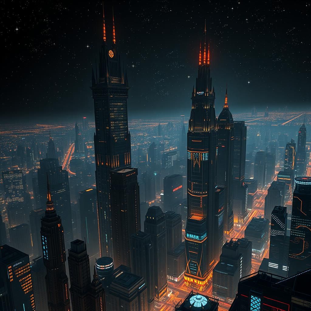 Dystopian Space Metropolis in Cyberpunk Style