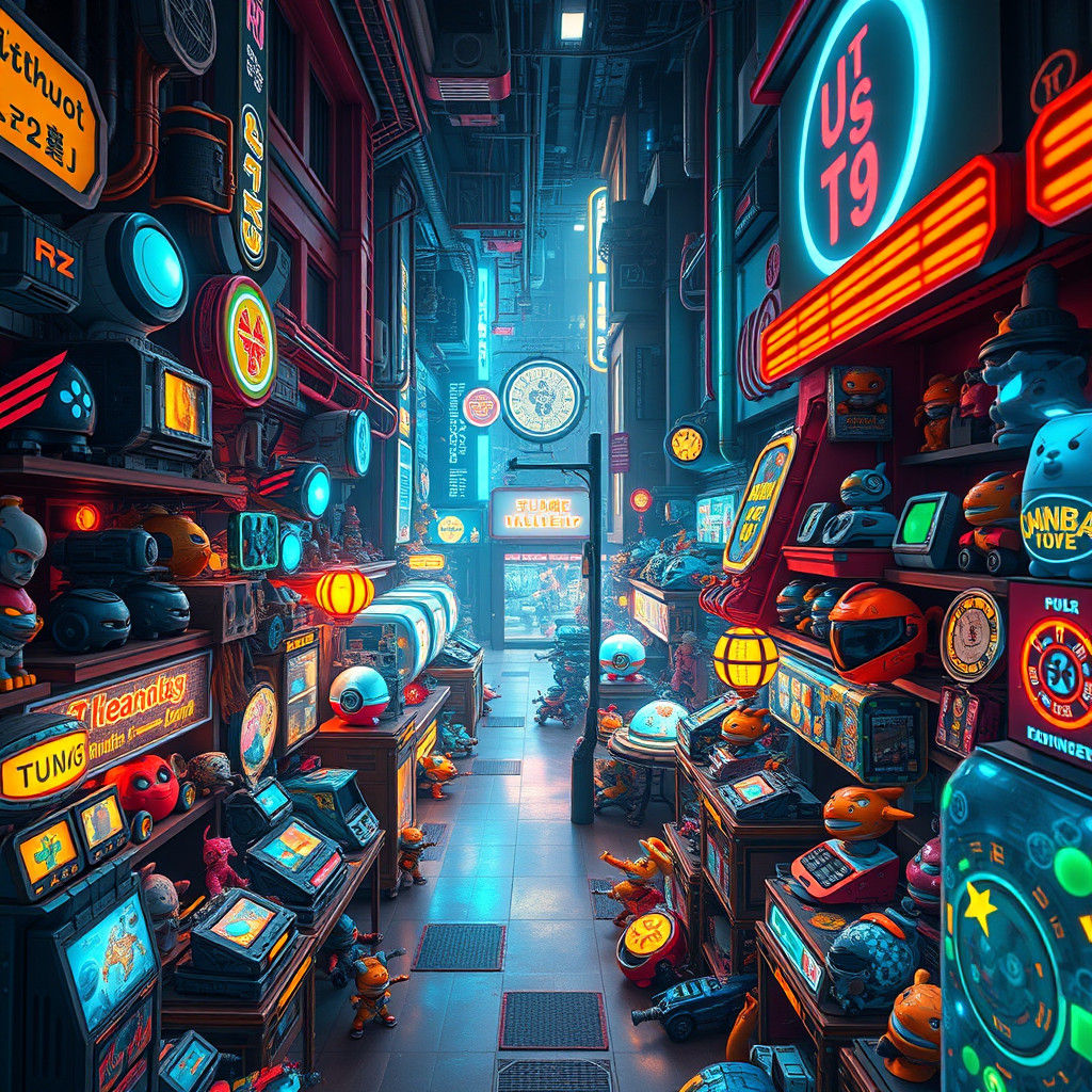 Futuristic Toy Store in Neon Metropolis
