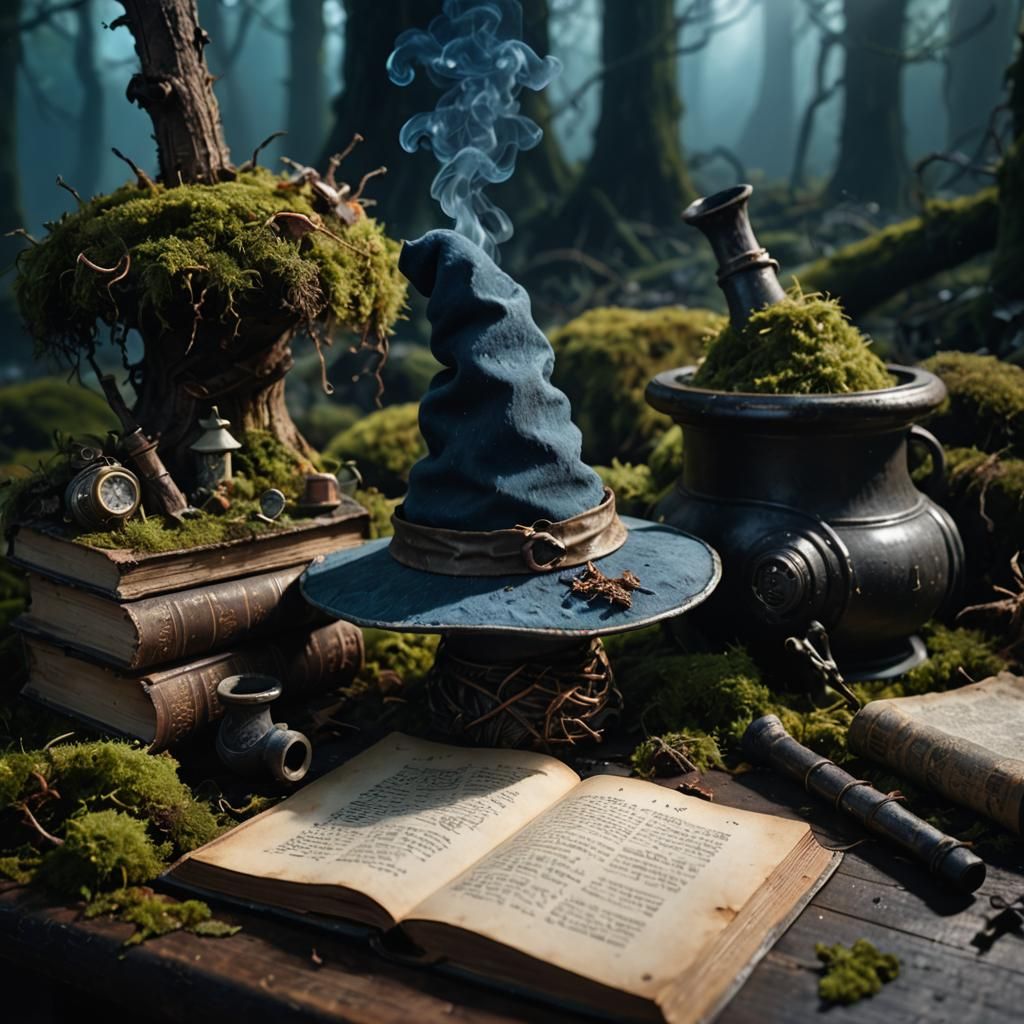 Enchanted Forest Still Life with Witch Hat