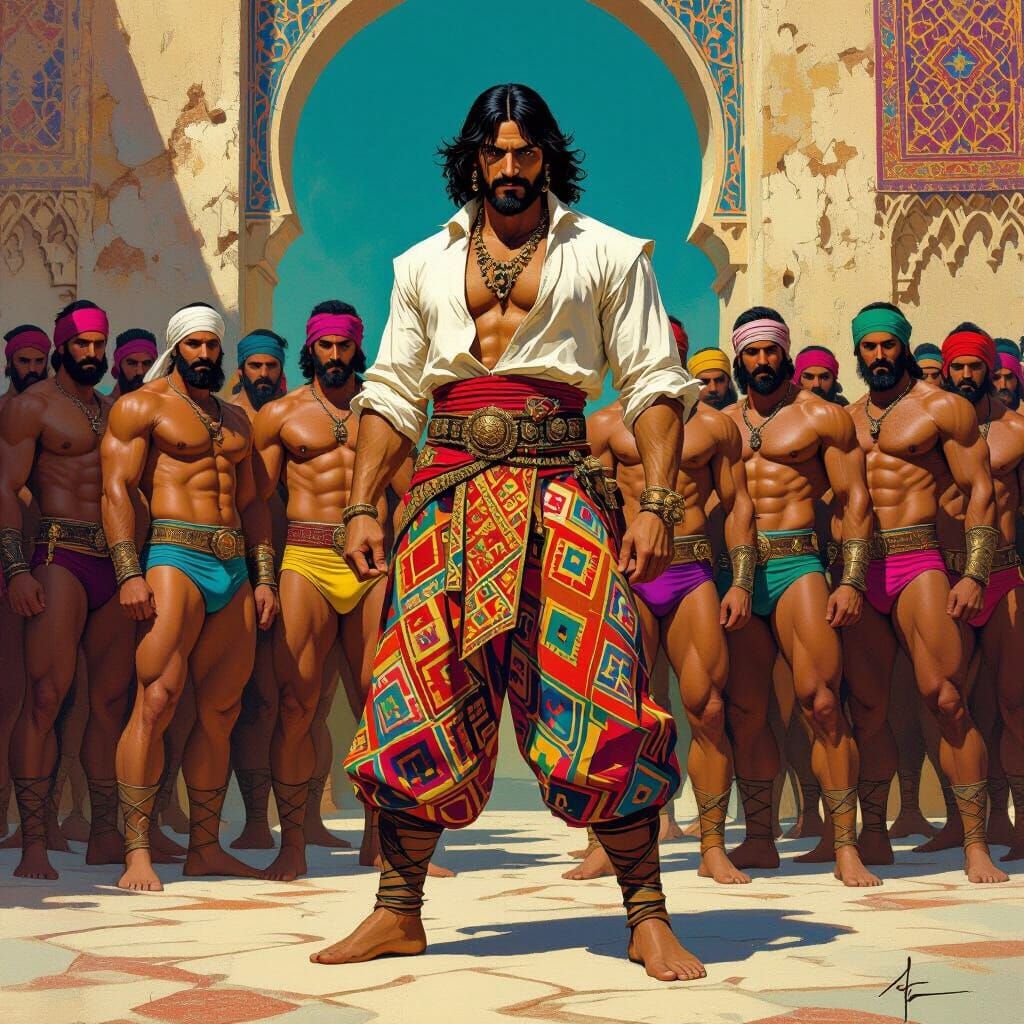 Ali Baba and Forty Thieves in Striking Middle Eastern Scene