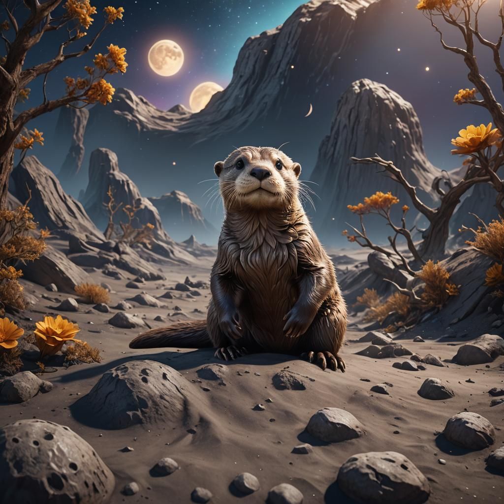 Cute Otter on the Moon: Fantasy Concept Art