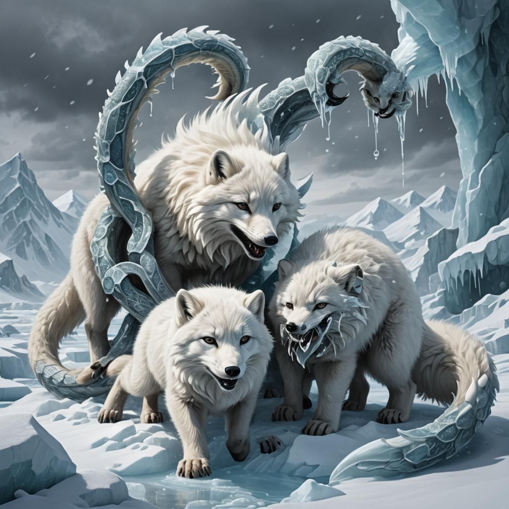 Arctic Fox Battles Ice Hydra in Frozen North