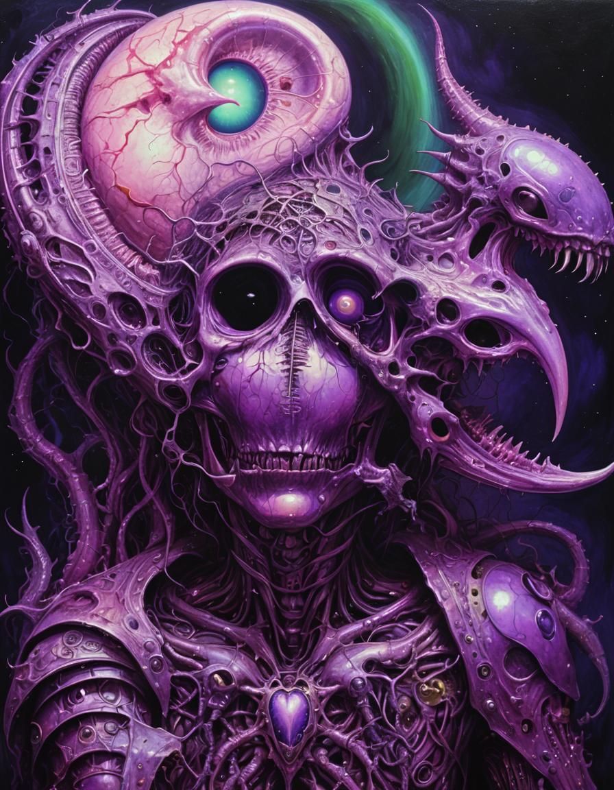 Purple Heart in Cyberspace: Surreal Fantasy Oil Painting