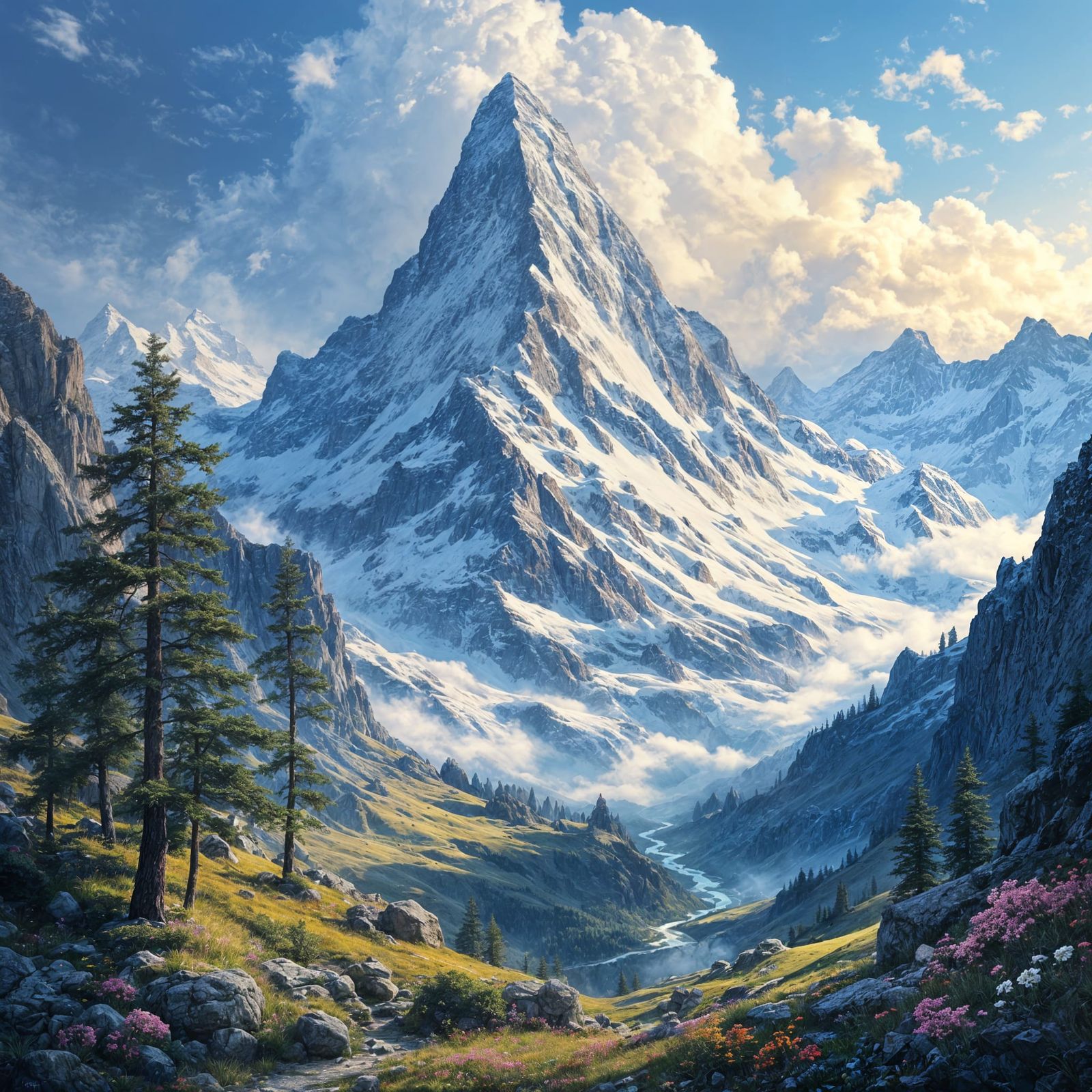 Majestic Matterhorn Mountain in a Whimsical Fantasy Landscap...