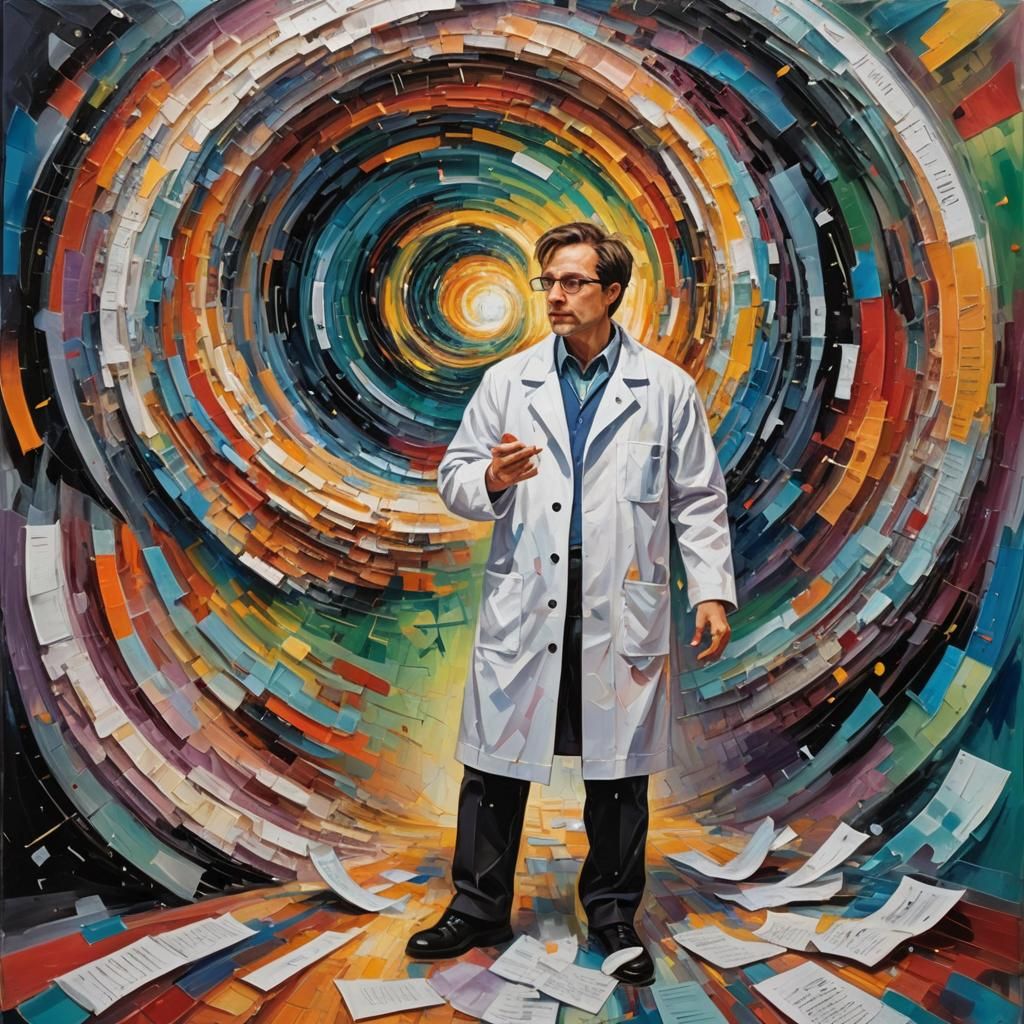 Scientist at Wormhole in Neo-Expressionist Oil Painting