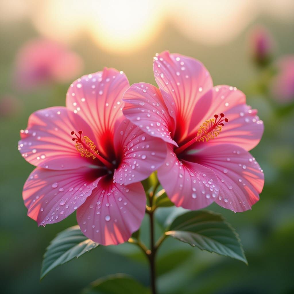 A stunning and realistic 3D rendering of two Hibiscus rosa-s...