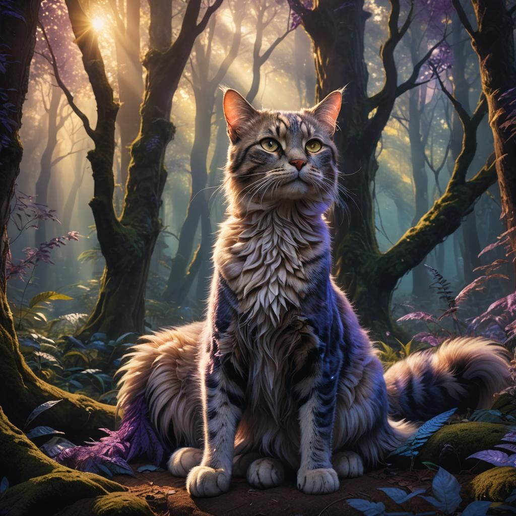 Mystical Forest: Person Petting Majestic Cat