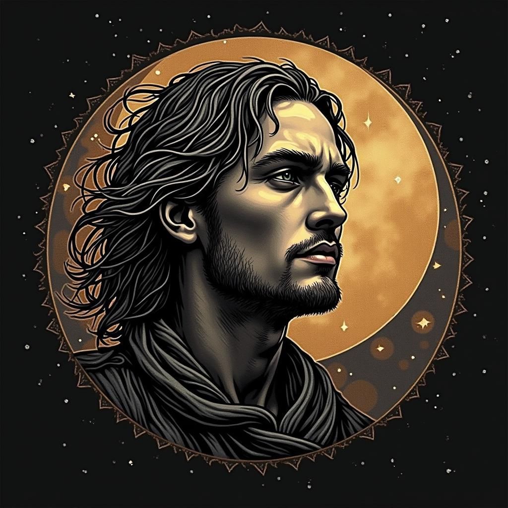 Logo moon and sun styles bohemian drawing dark tones beautif...