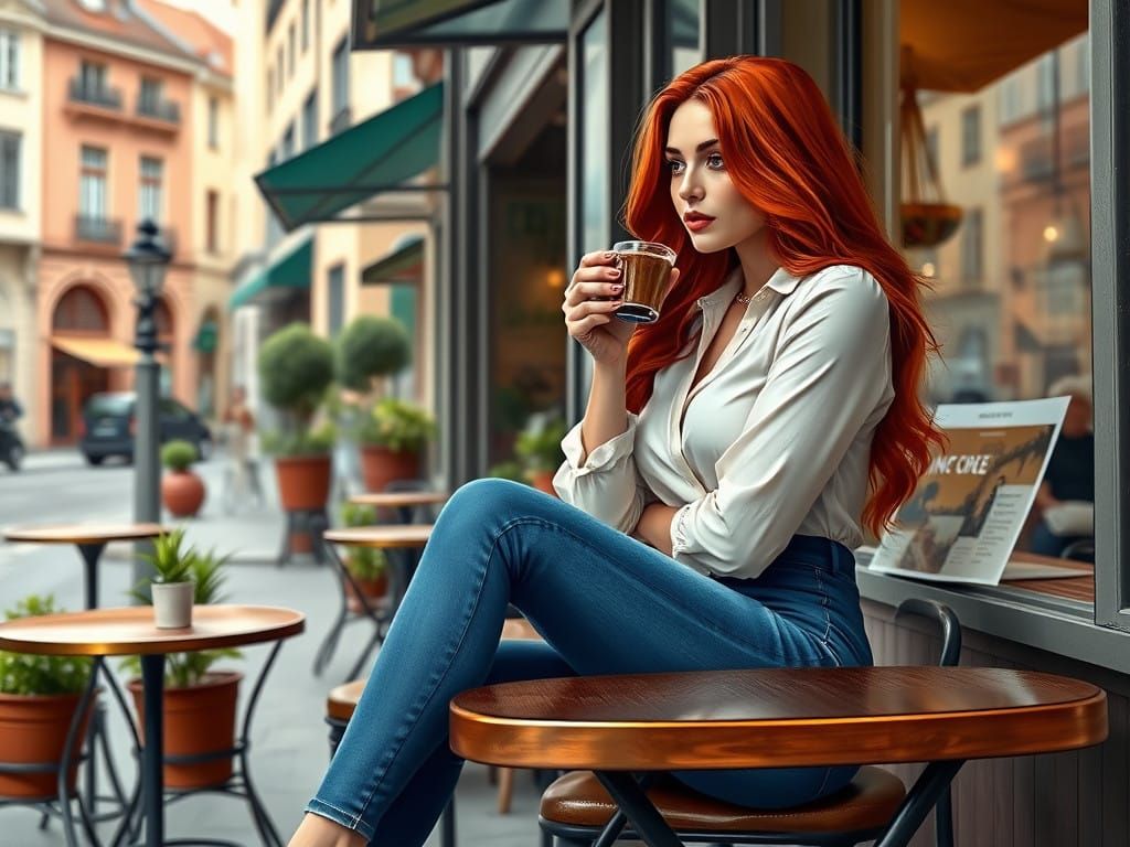 Beautiful Woman Sipping Coffee in a Cozy Urban Café