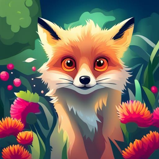 Colorful Kawaii Fox Animal Illustration