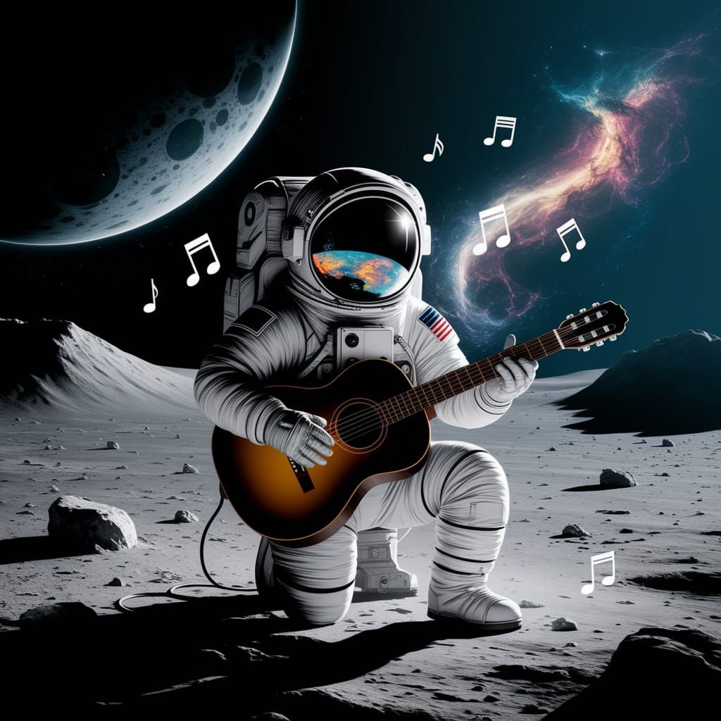 Astronaut's Lunar Serenade Under a Cosmic Glow