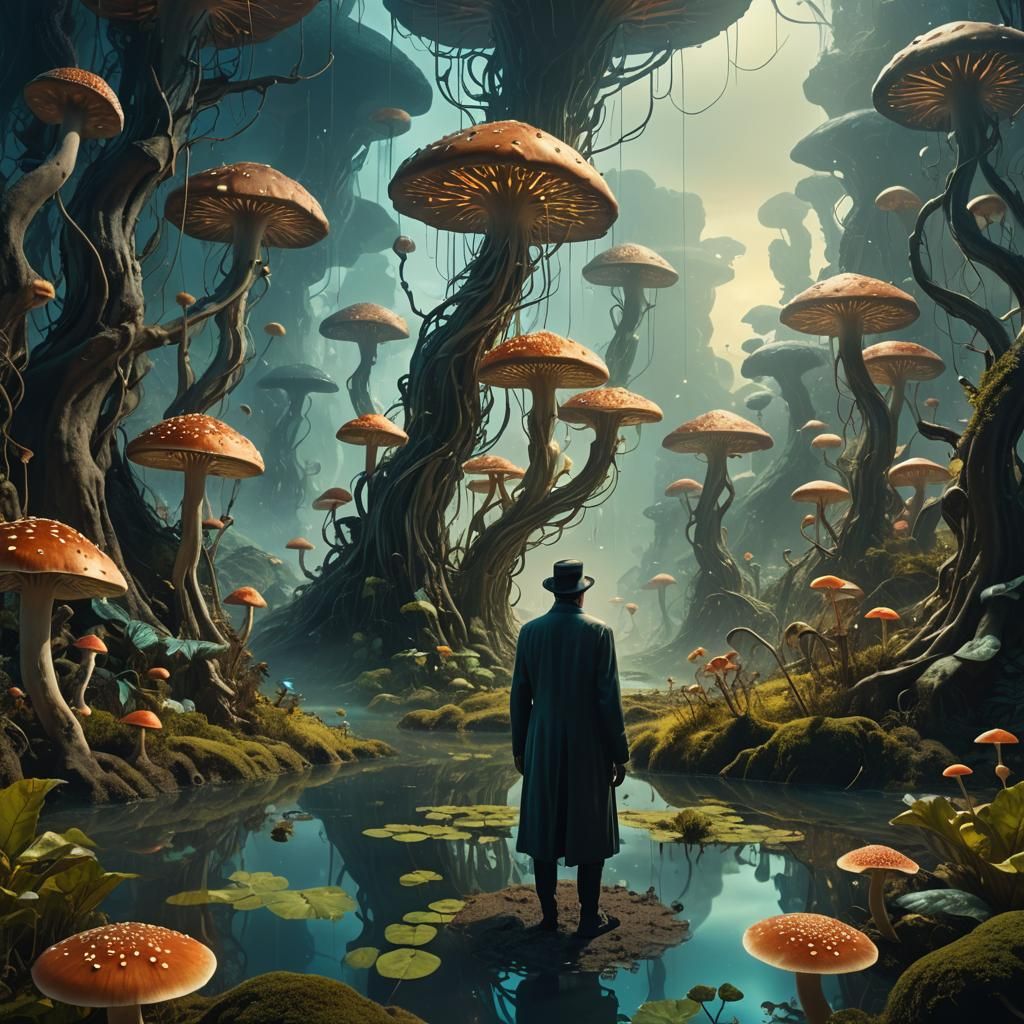 Surreal Figure in Dreamlike Landscape, Digital Painting