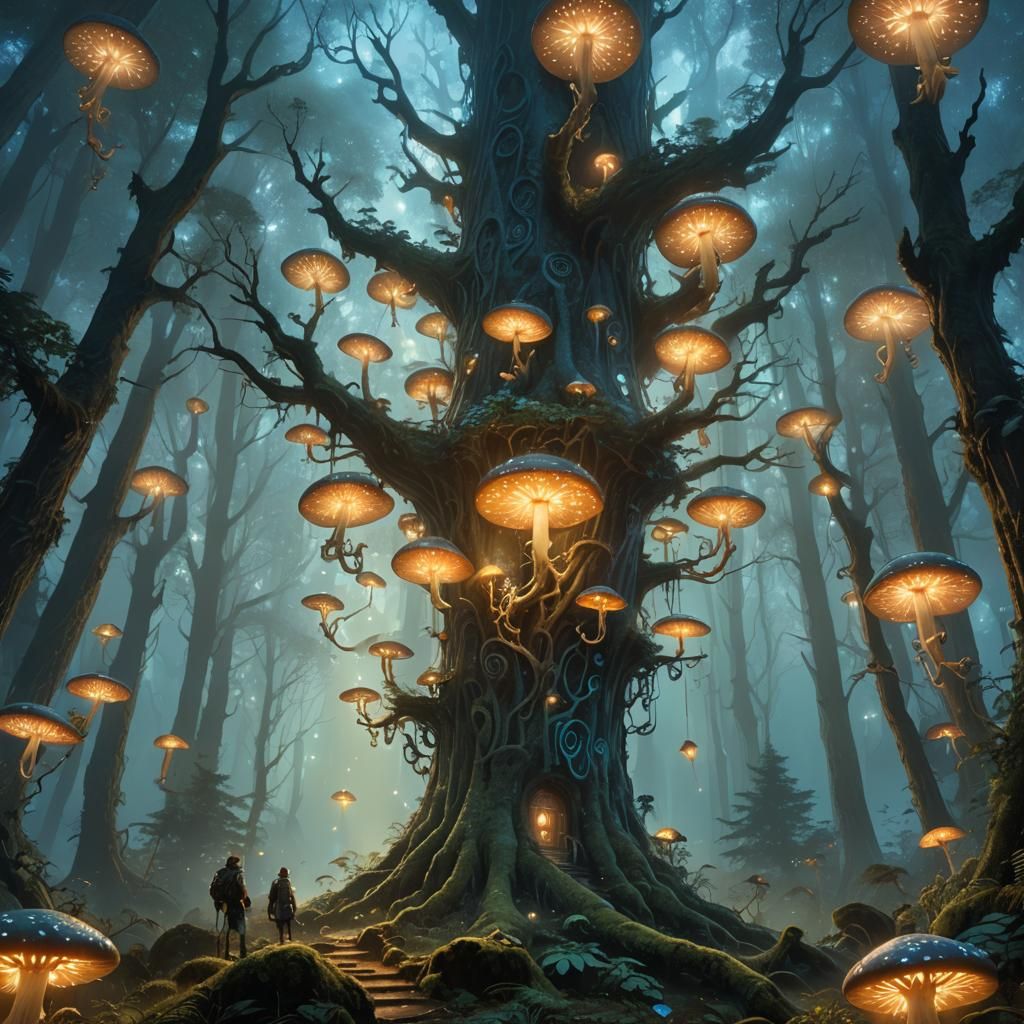 Mystical Figure in Ethereal Forest: Fantasy Concept Art