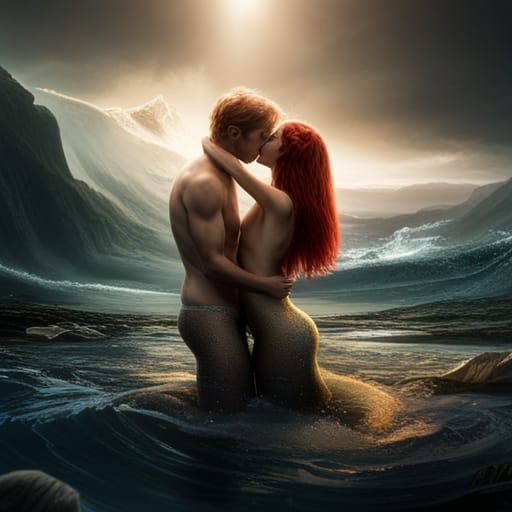 Humans as Mermaids Kissing: Fantasy Concept Art