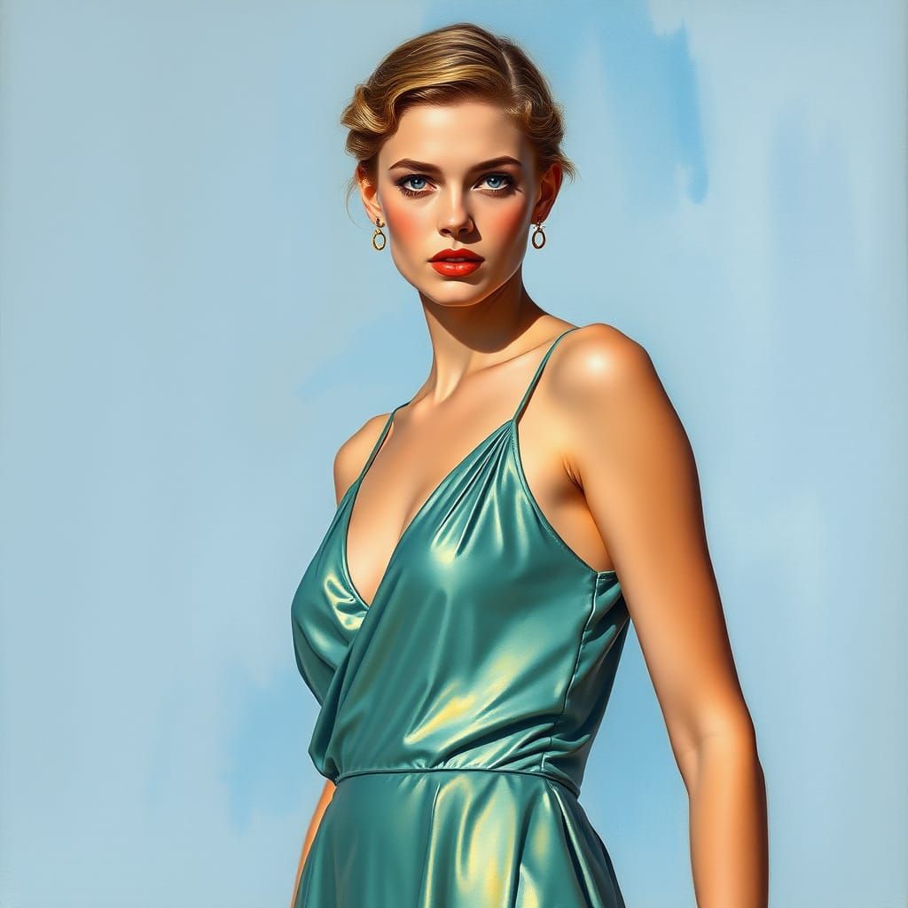 Swedish Pin-Up Girl in Watercolor and Line Art