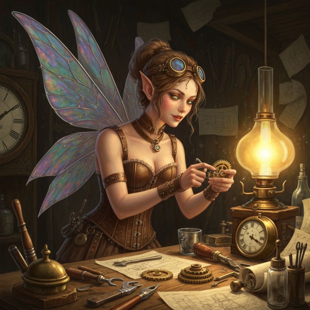 A Steampunk Fairy Tinkering