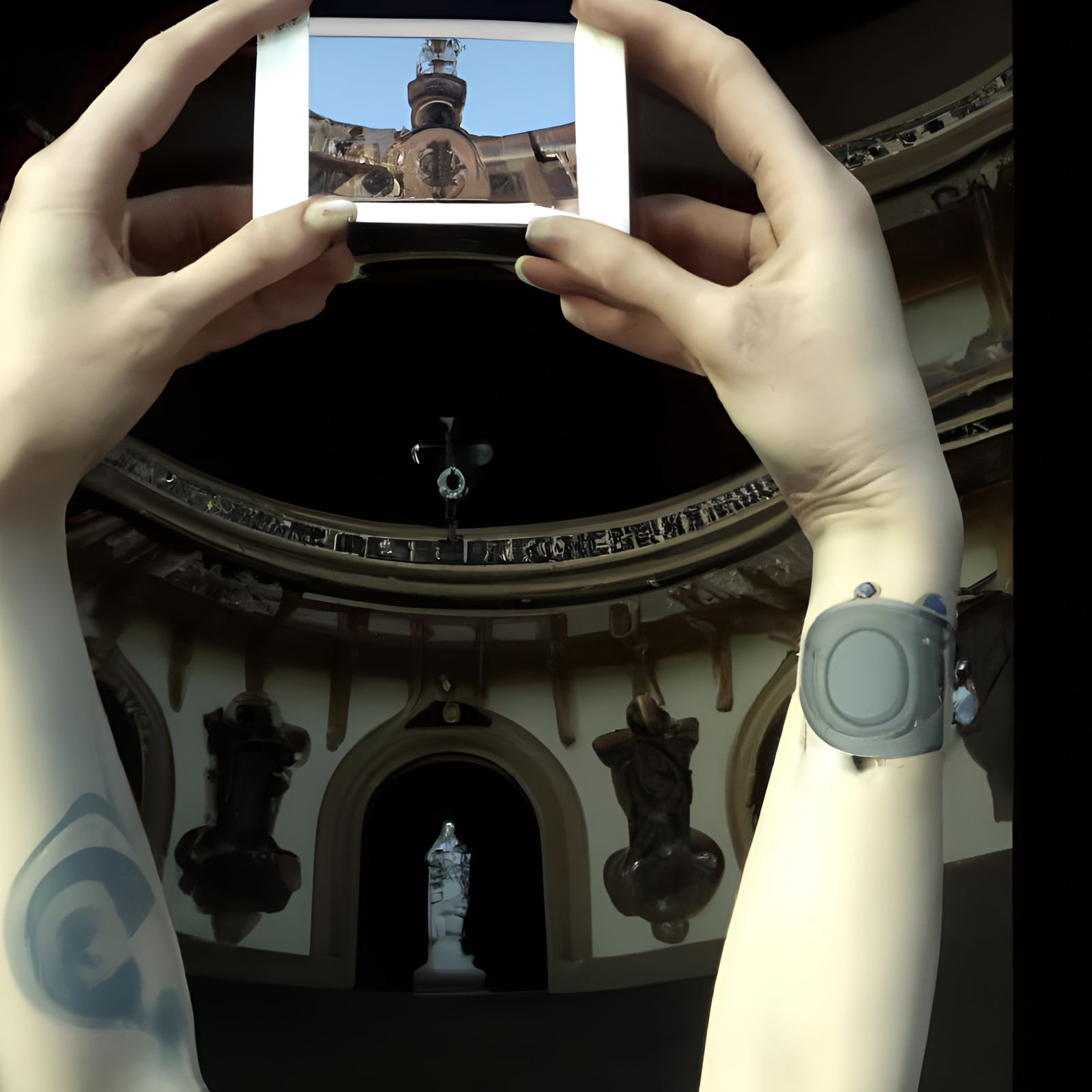 Gothic Tattooed Woman with Clock on Stage