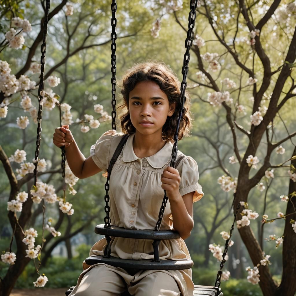 Portrait of a girl on a swing