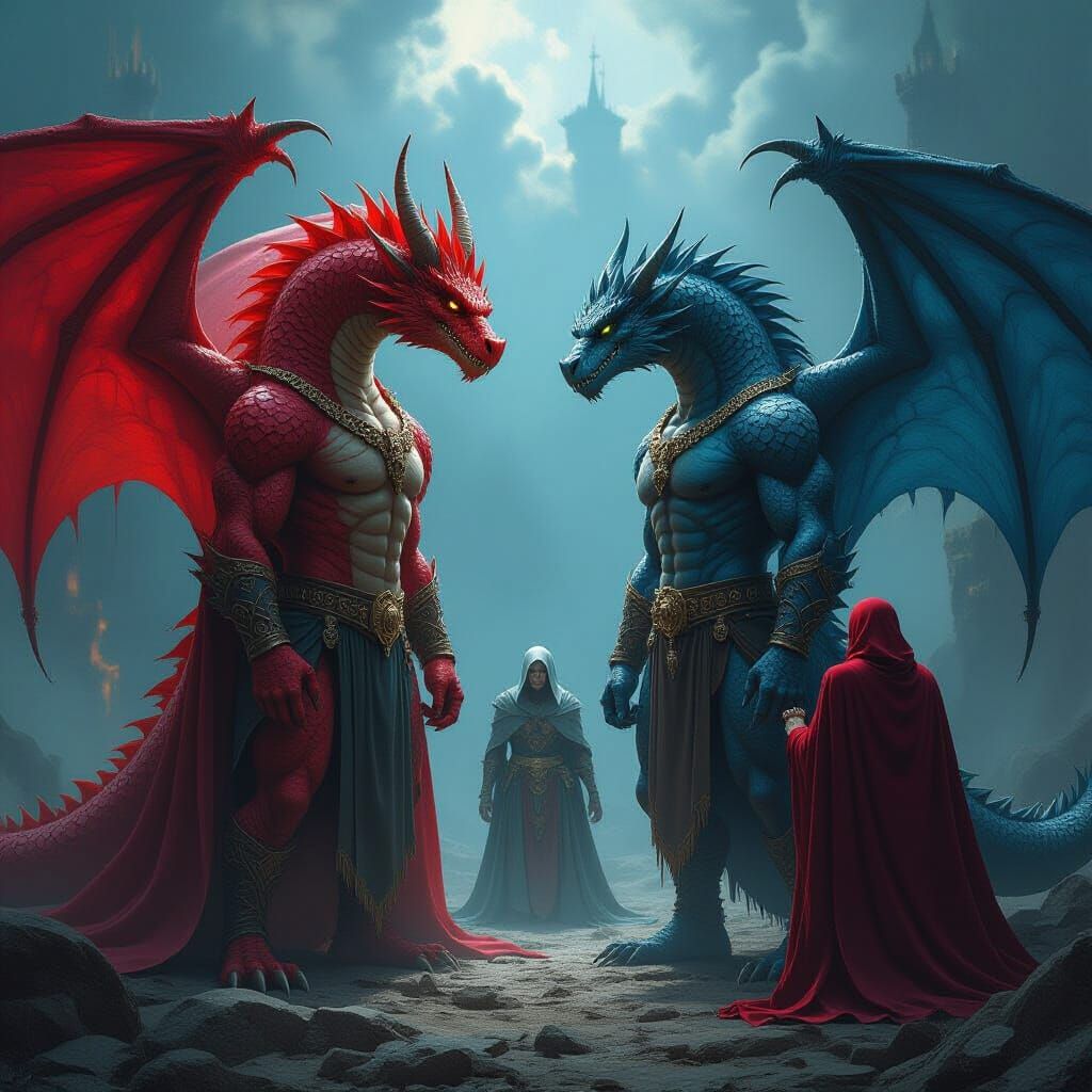 Dragons Guarding Mythical Creatures in Dark Fantasy Art