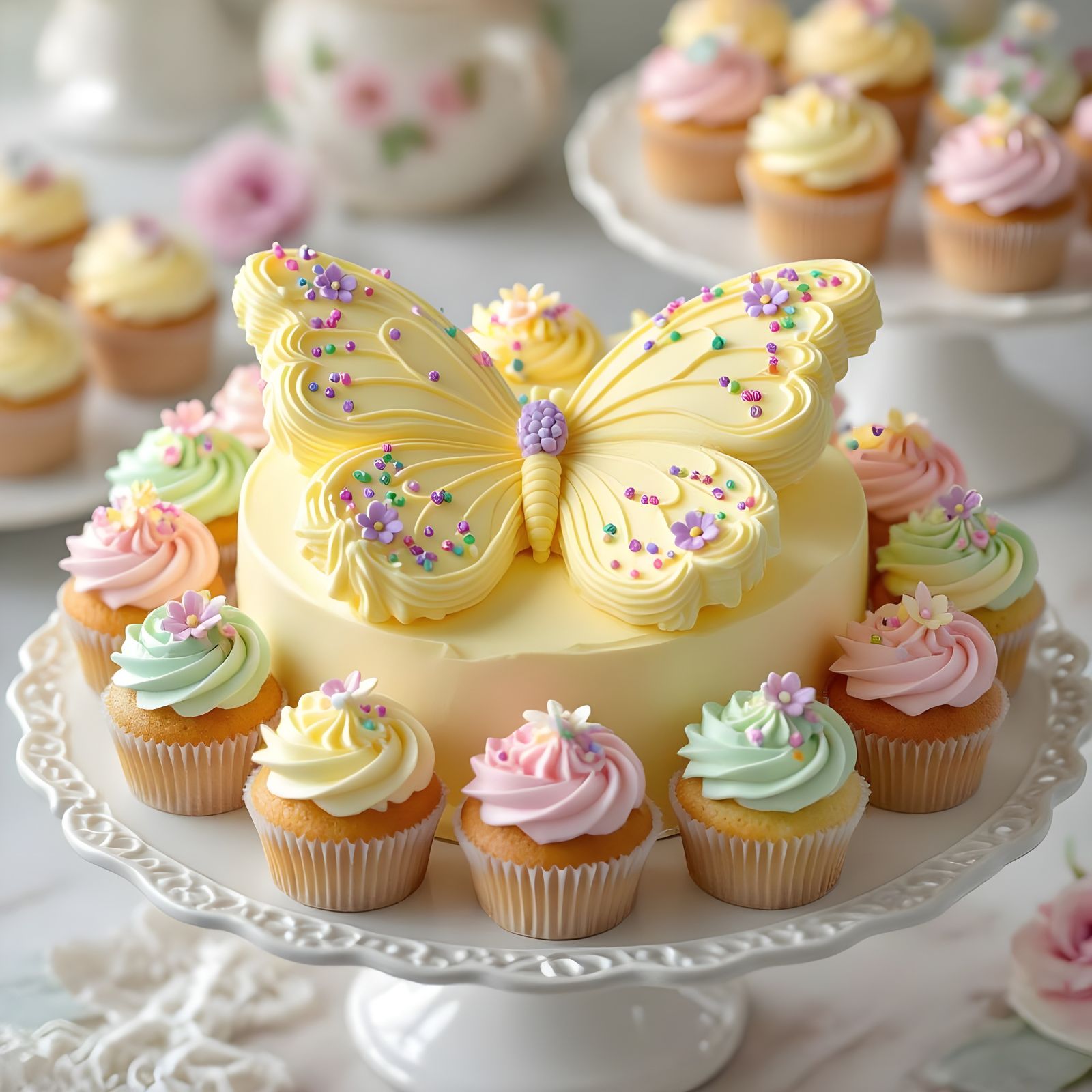 Butterfly Buttercream Cake & Cupcakes