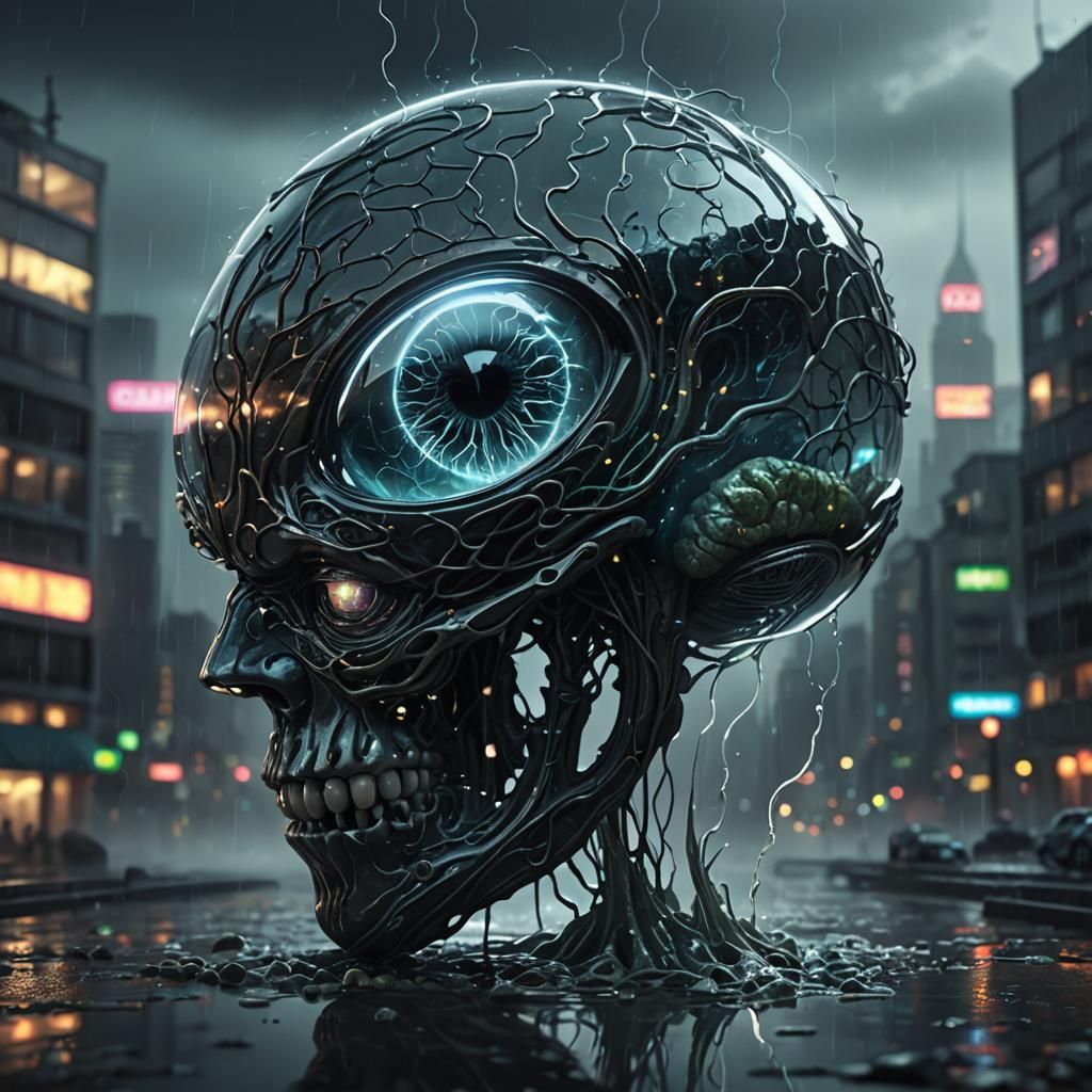 Dark Fantasy Brain in Glass, 3D Render