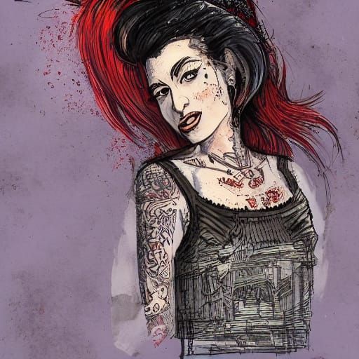 Amy Winehouse Performs on Stage in Dramatic Ink Illustration