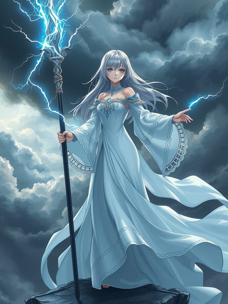 Anime Storm Sorceress with Lightning Staff