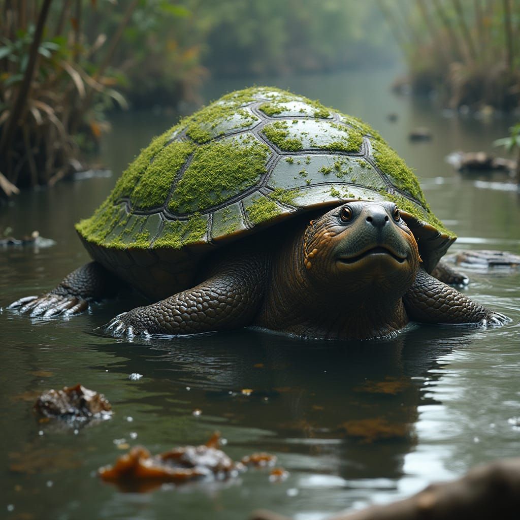 Majestic Beaver-Turtle Hybrid Swims Through Polluted River i...