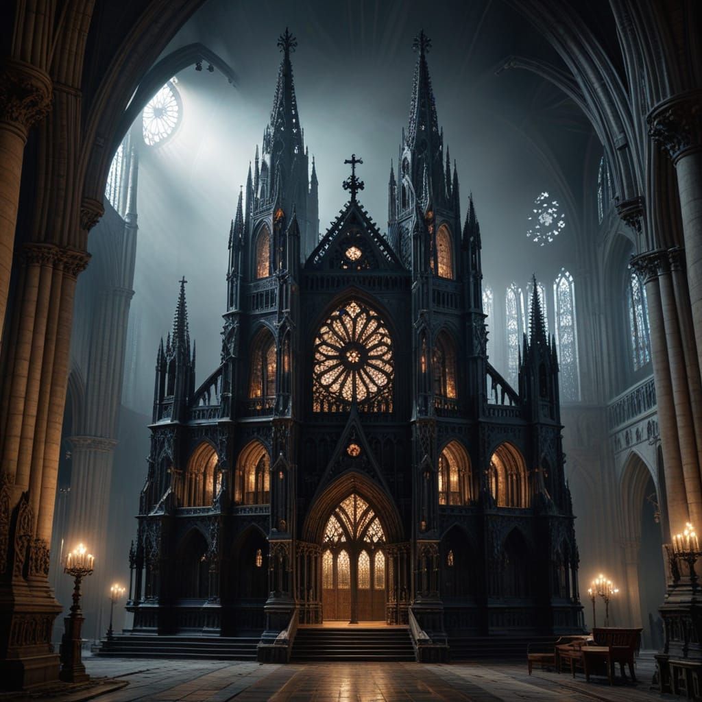 Hyperrealistic Gothic Cathedral of Intricate Lace and Dark F...