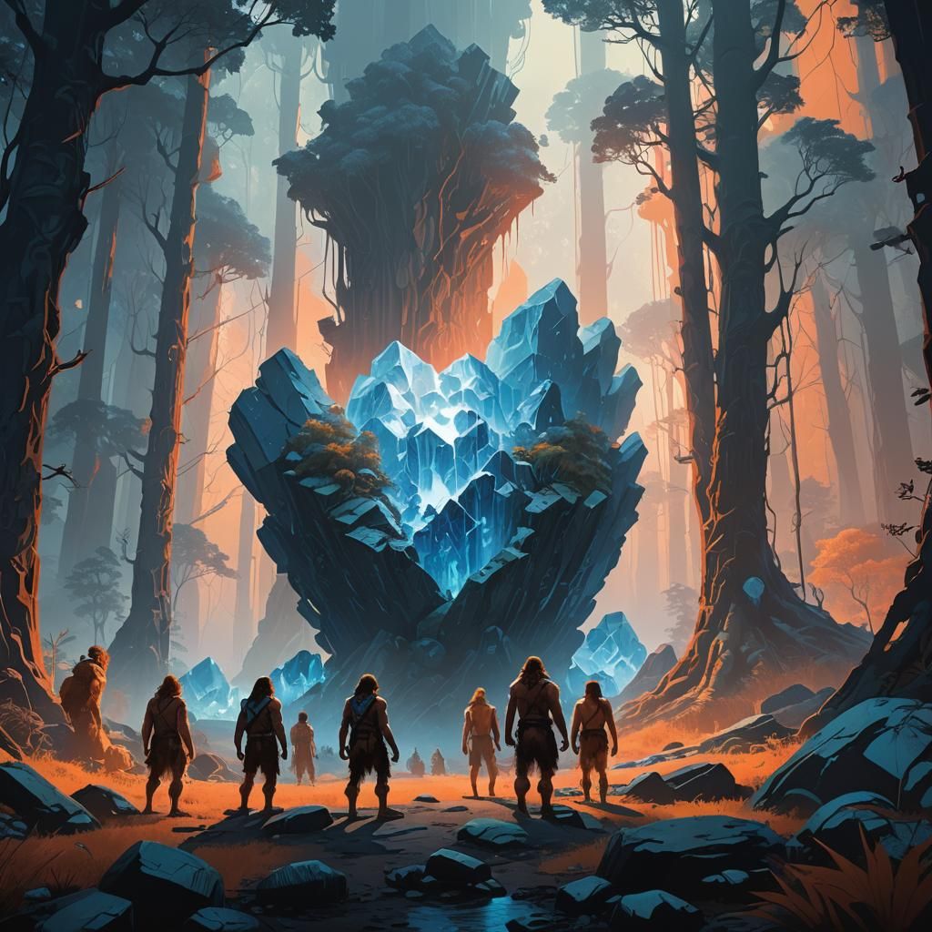 Cavemen Discover Mystical Crystal in Prehistoric Forest