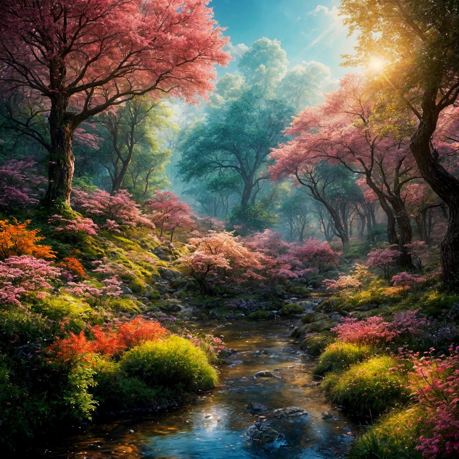 Sunlit Spring Forest Scene