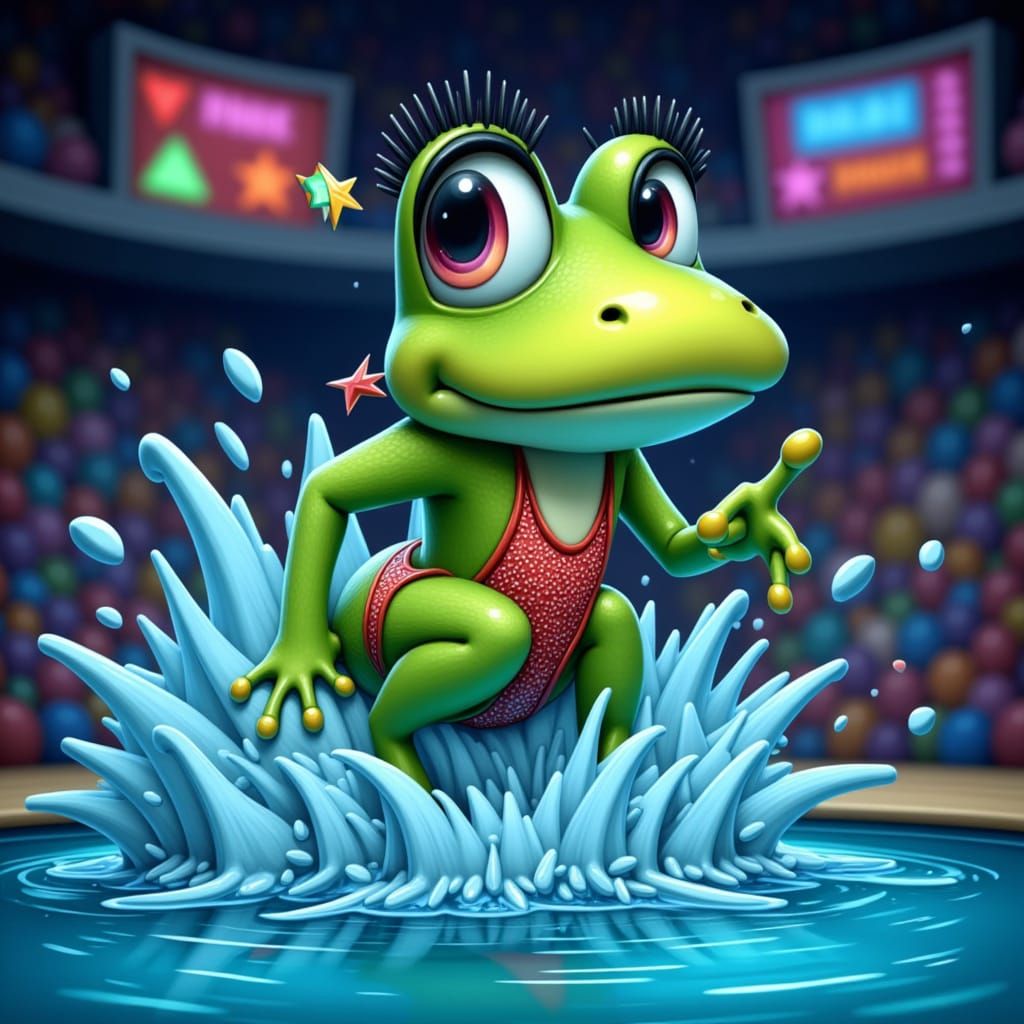 Frog Diver at Olympics in Cartoon 3D Style