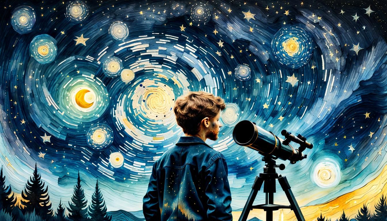 Starry Night Double Exposure in Van Gogh Style