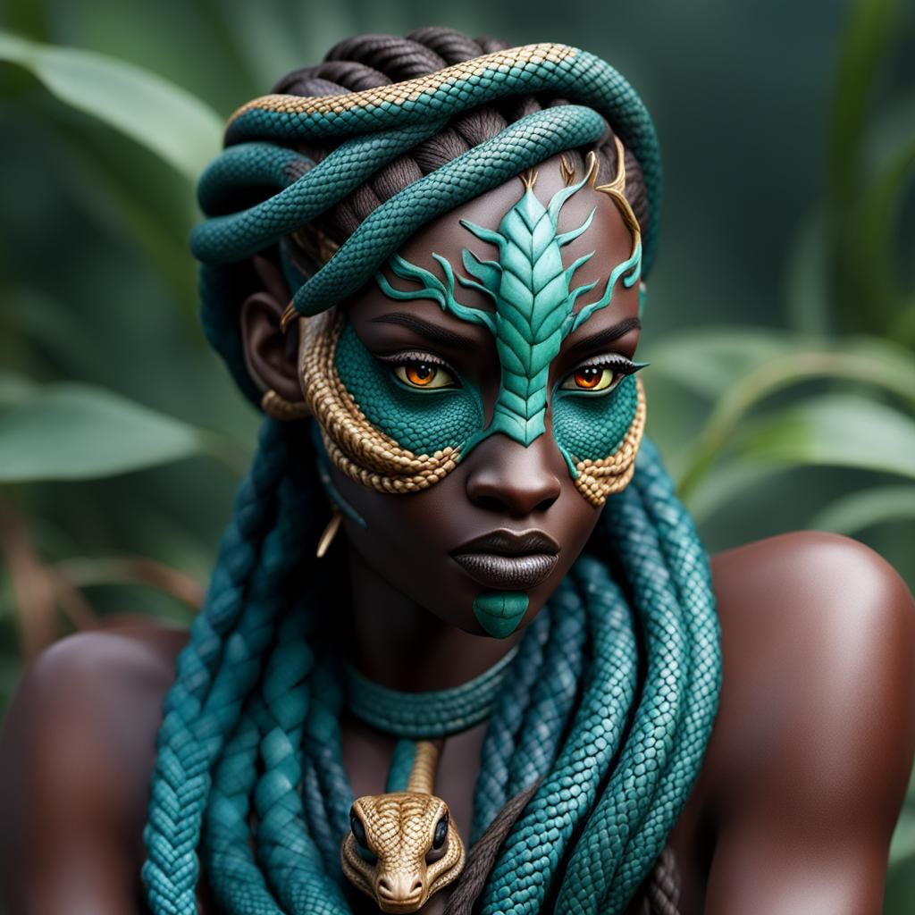 Detailed Naga Fantasy Image with Braided Hair