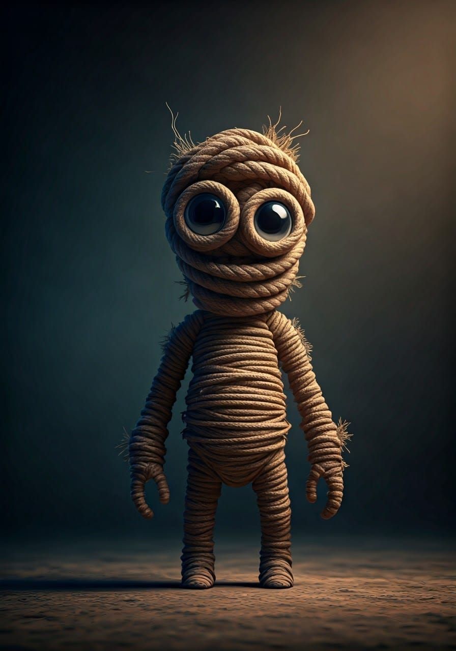 Whimsical Rope Creature in Surrealist Style