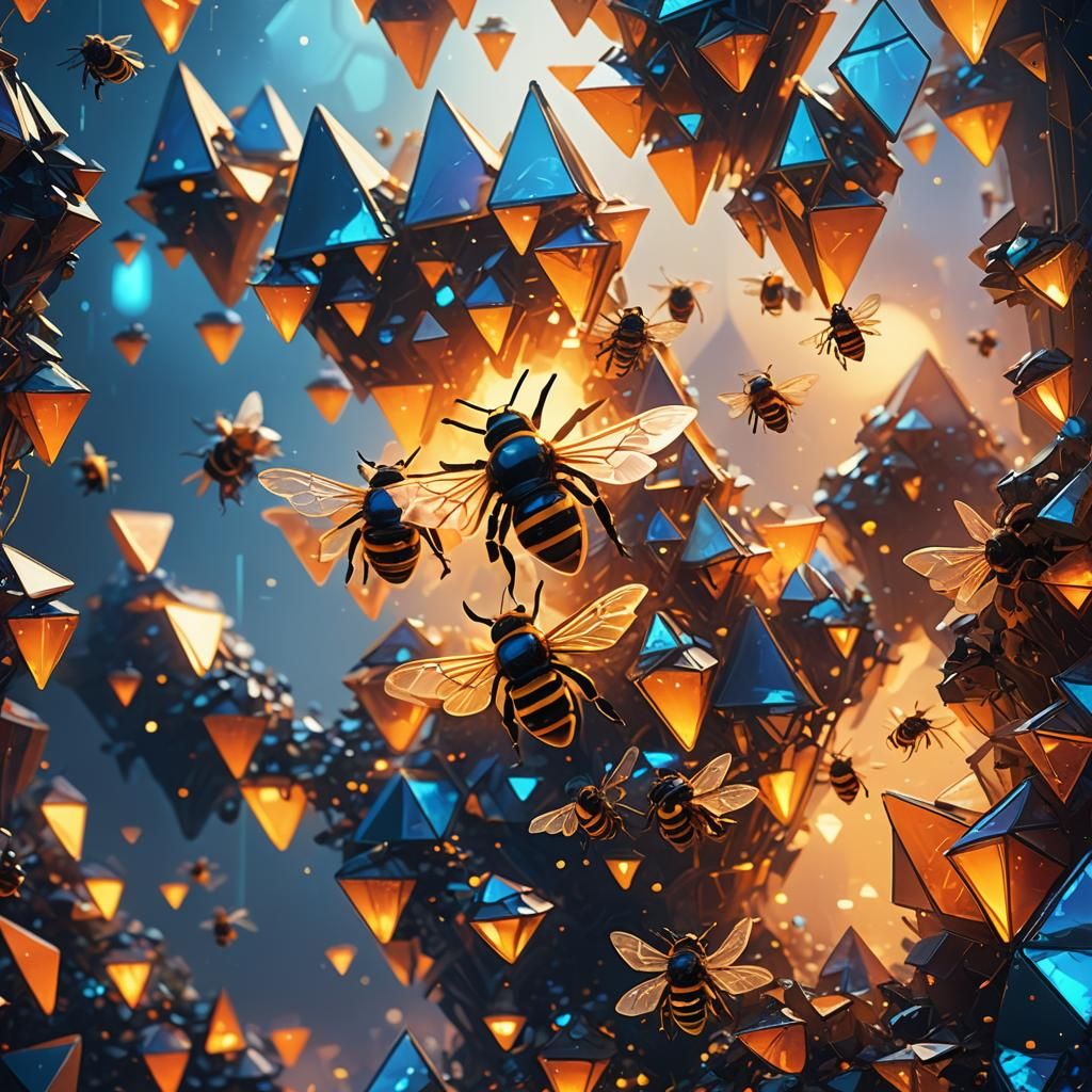 Dreamlike Bee-Shaped Triangles in Ethereal Concept Art