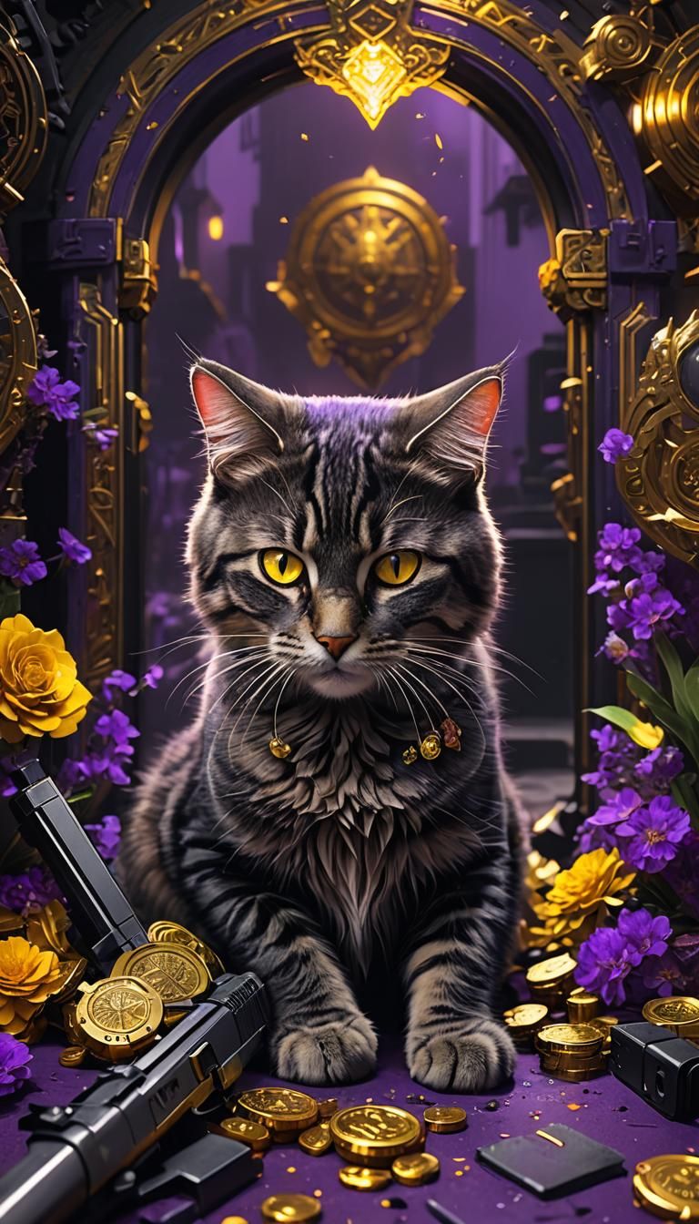 Cat with Glock: Dark Fantasy Concept Art