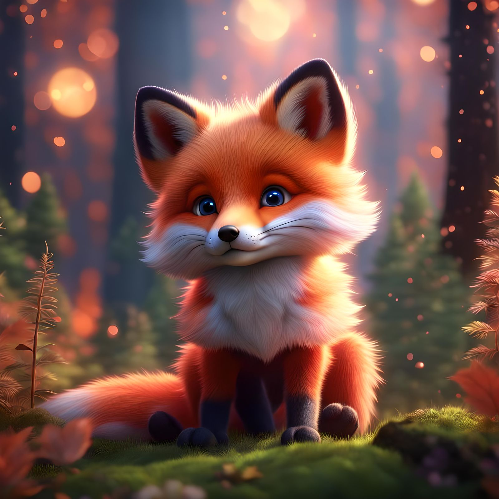 Adorable Fluffy Red Fox in Dreamy Forest