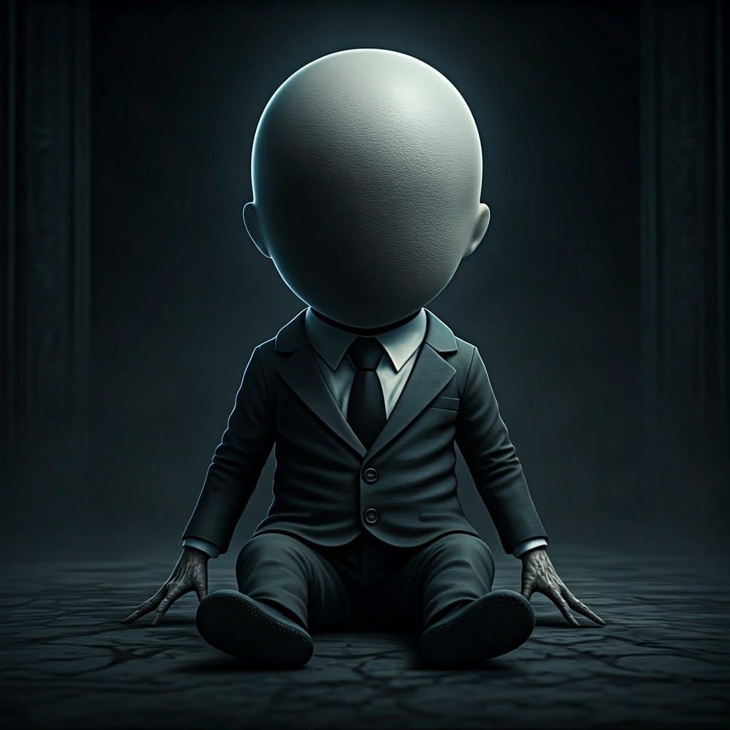 Eerie Baby Slenderman in Miniature Suit, 8K Render