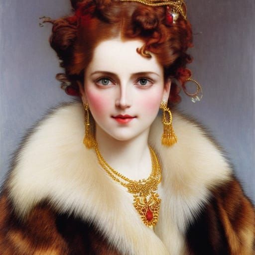 Extravagant Portrait of Red-Haired Woman in Snowfall