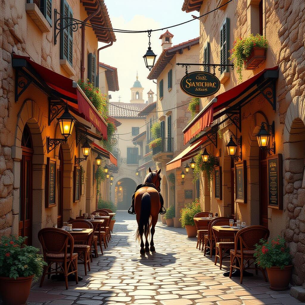 Italian Tavern in Cobblestone Alley, Airbrush Art