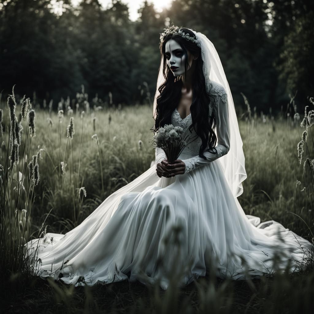 Creepy Ghost Bride with Crooked Smile