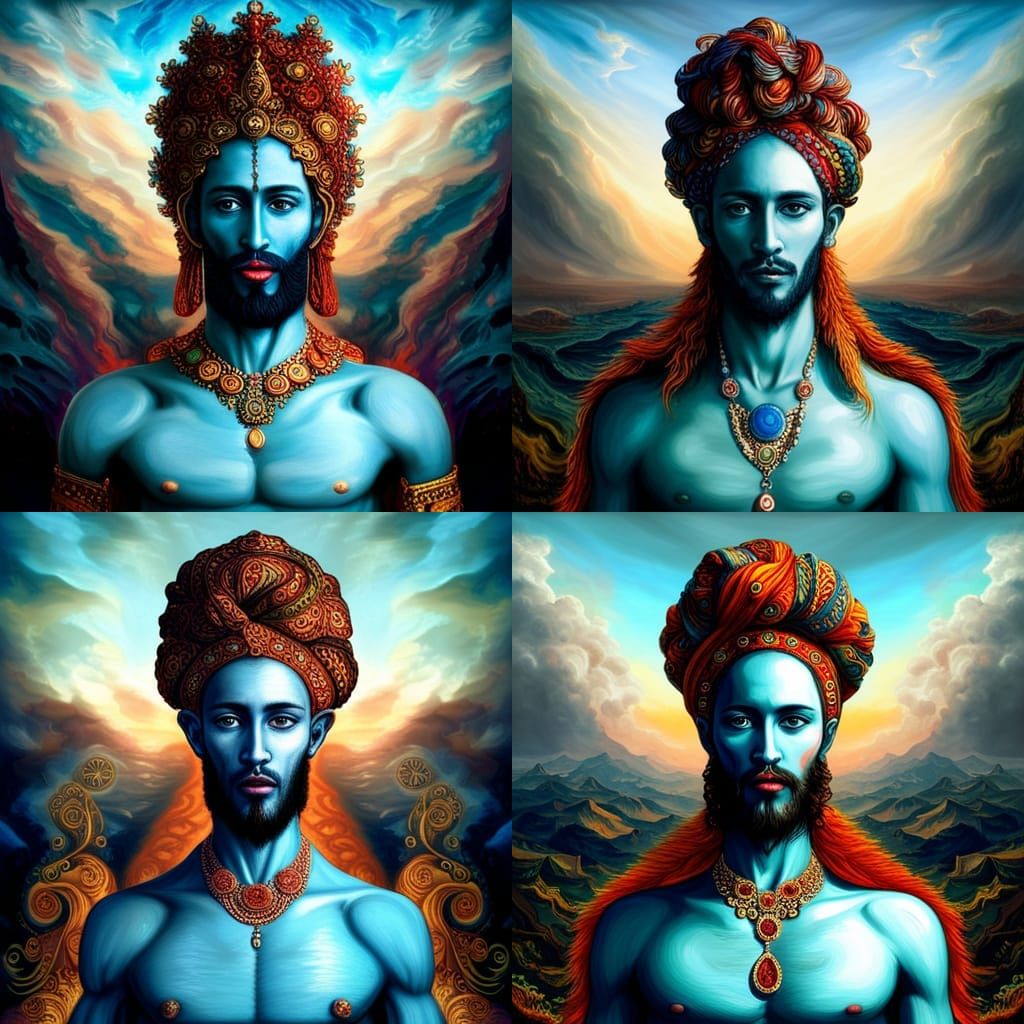 Bearded Blue Genie in Psychedelic Style