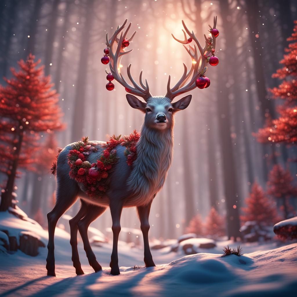 Christmas Deer: Detailed Matte Painting in 8K