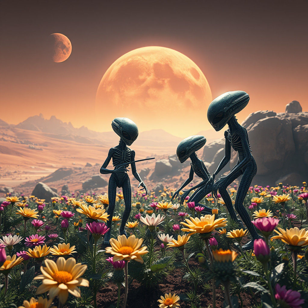 Aliens Cultivating a Martian Flower Garden