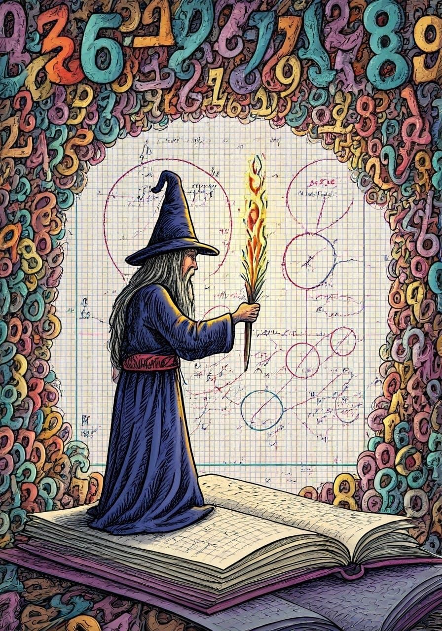 Wizard Casts Rainbow Math Spells on Graph Paper