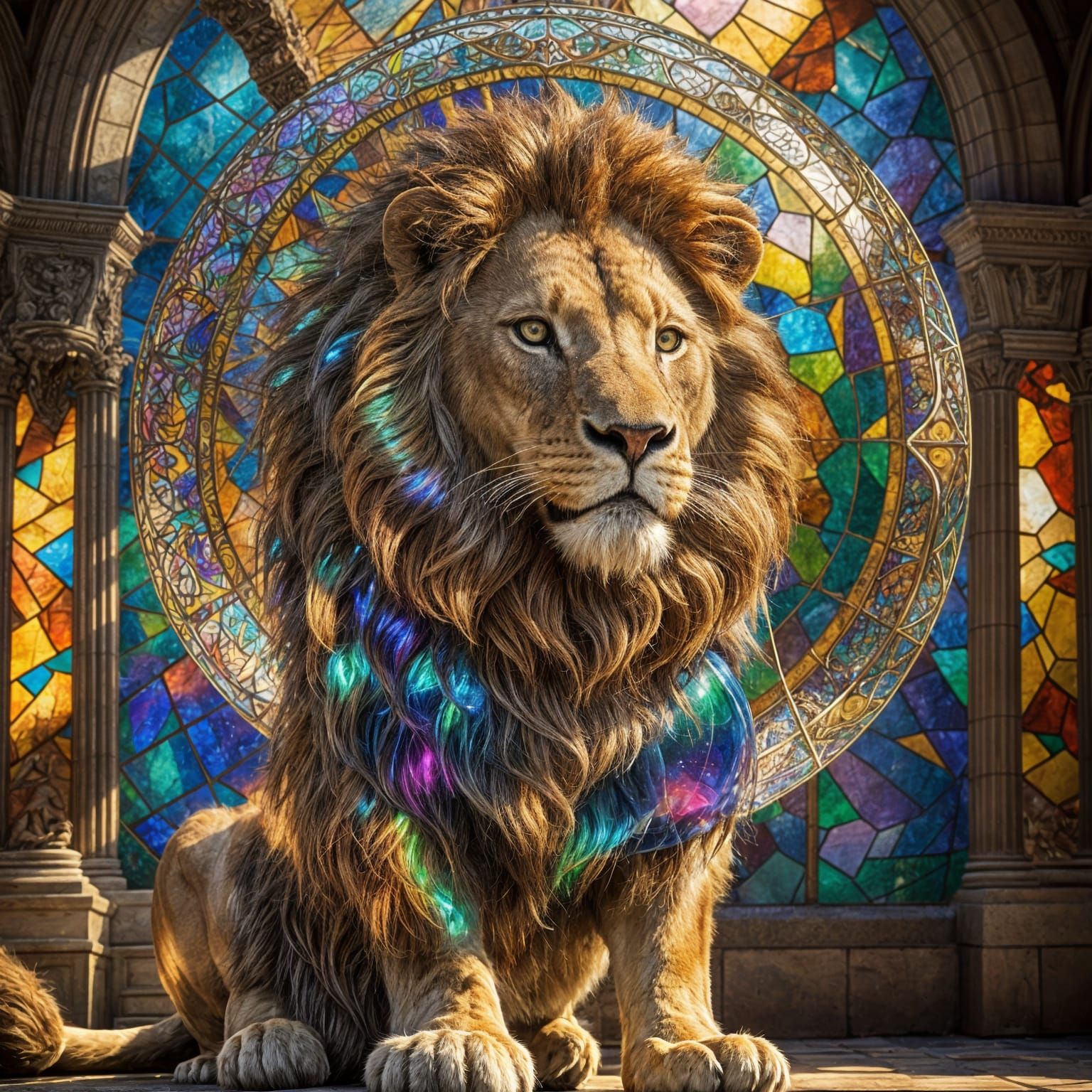 Stained Glass Lion in Shimmering Bubble